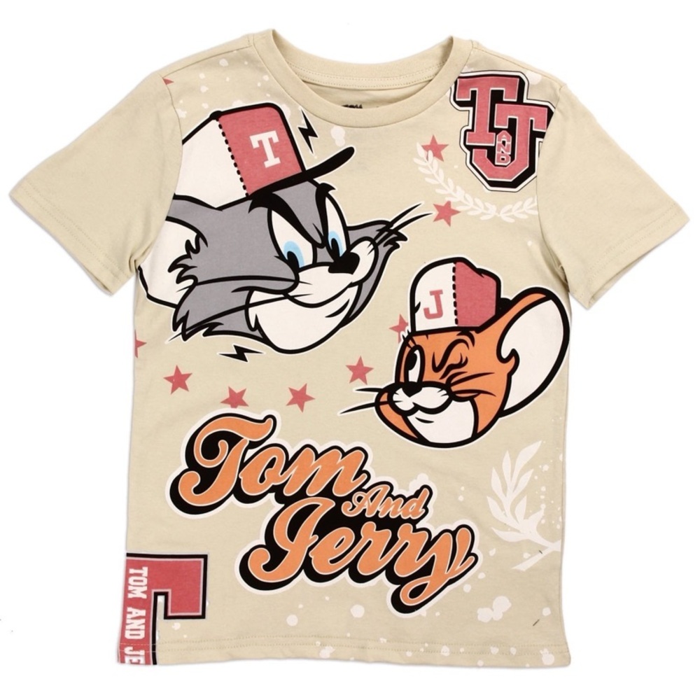 Tom and Jerry Kids Graphic T-Shirt – Beige Cartoon Tee